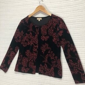 Choices Velvet Cardigan Open Front Paisley Sparkle‎ Party Top Petite Medium